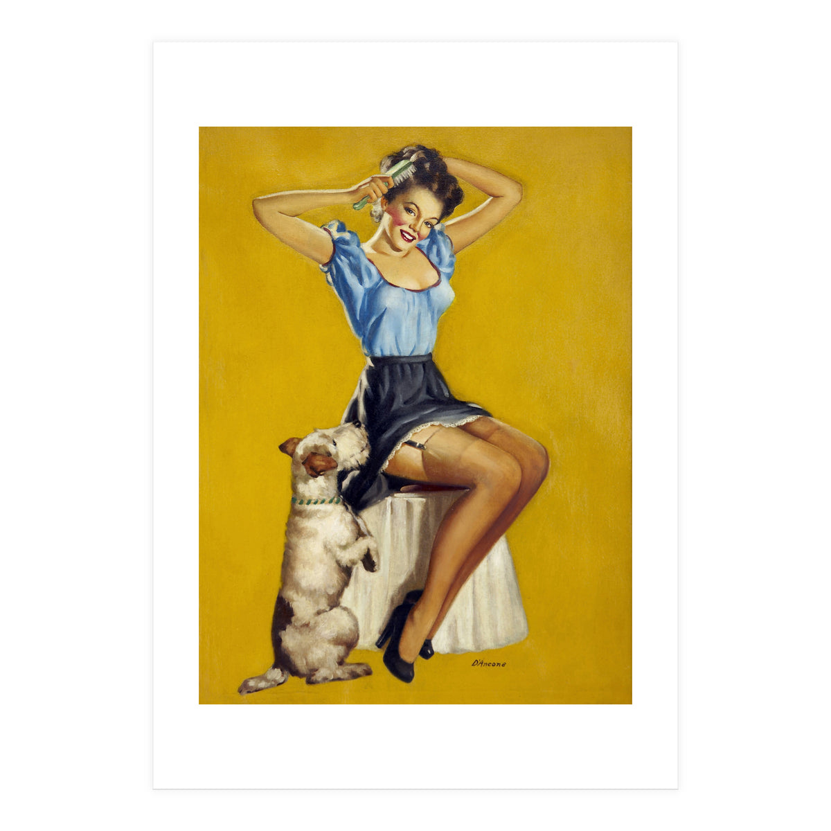 Pinup Woman Posing With Her Dog (Print Only)