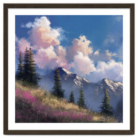 Alpine Summer Meadow with Vibrant Wildflowers and Snow
