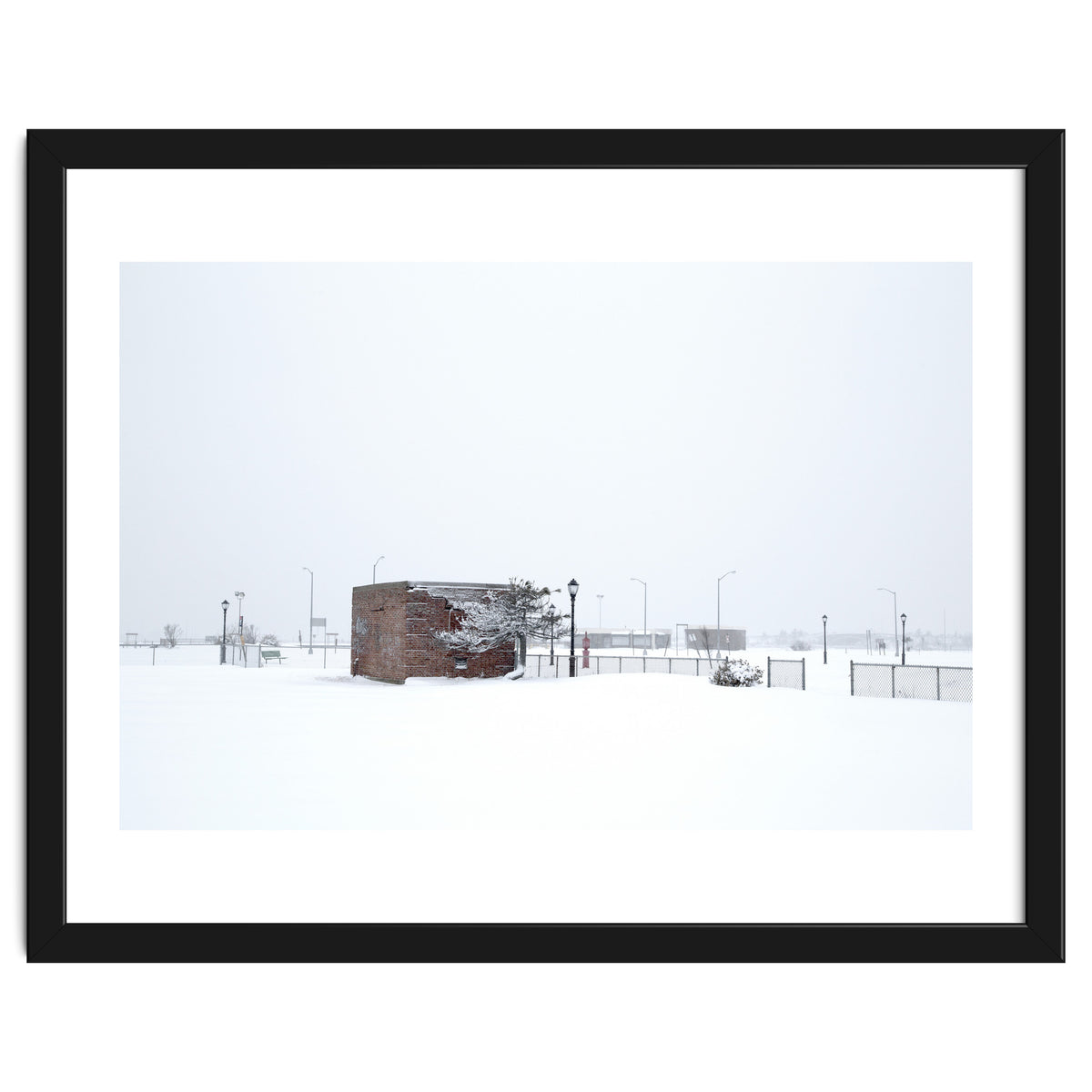 Barn in the winter snowscape