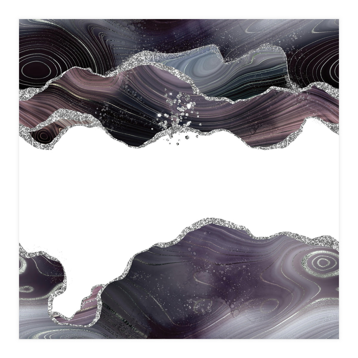 Black & Silver Glitter Agate Texture 07  (Print Only)