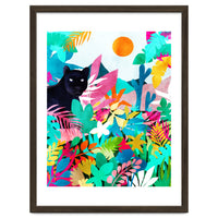 The Black Panther, Tropical Jungle Watercolor Painting, Botanical Forest Colorful Bohemian Illustration, Tiger Leopard Cheetah Animals
