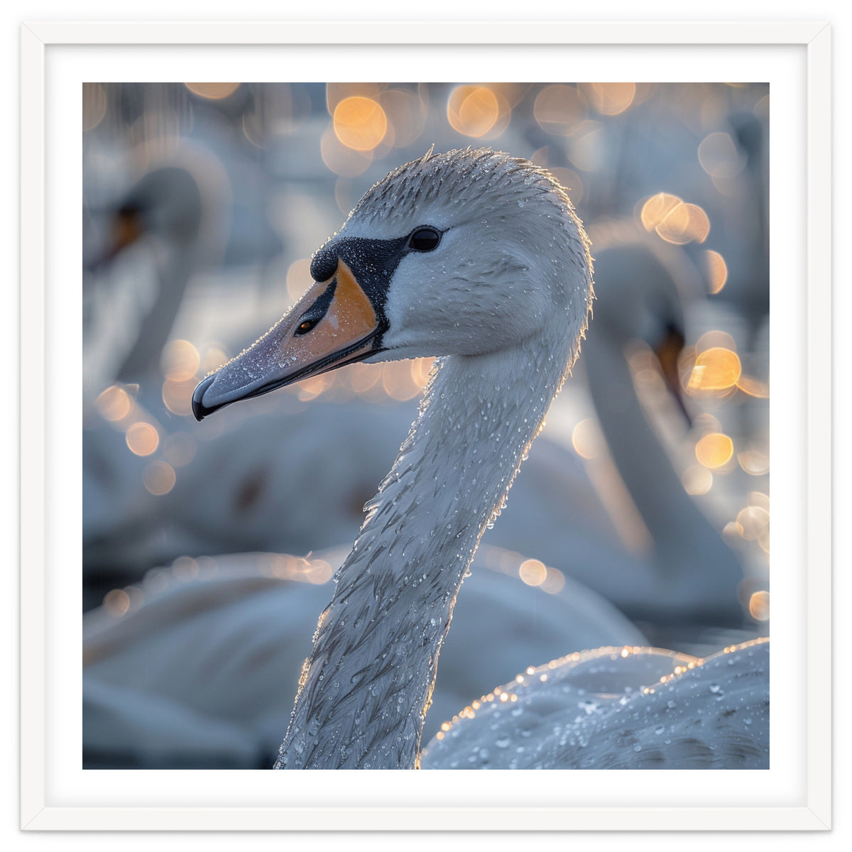 Majestic Swan Close Up With Water Droplets
