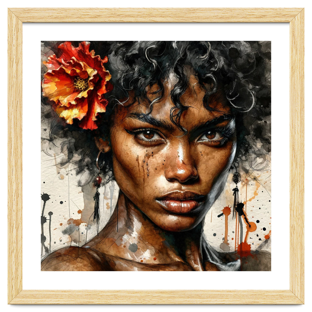 Watercolor Afro American Flamenco Dancer #1