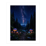 Enchanted Midnight Forest: Glowing Mushrooms and Milky Way (Print Only) thumbnail