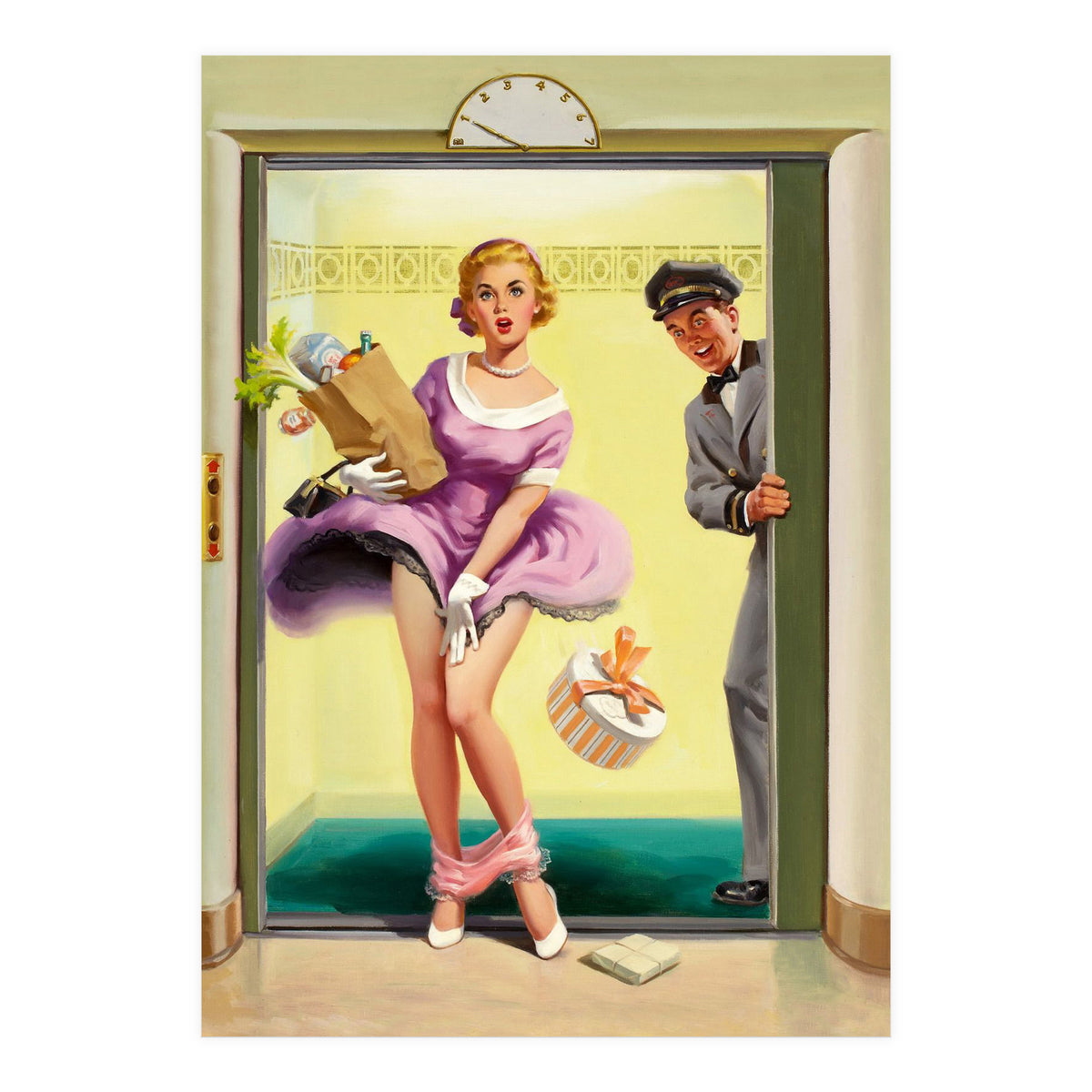 Pinup Sexy Girl Had Accident While Leaving The Elevator (Print Only)