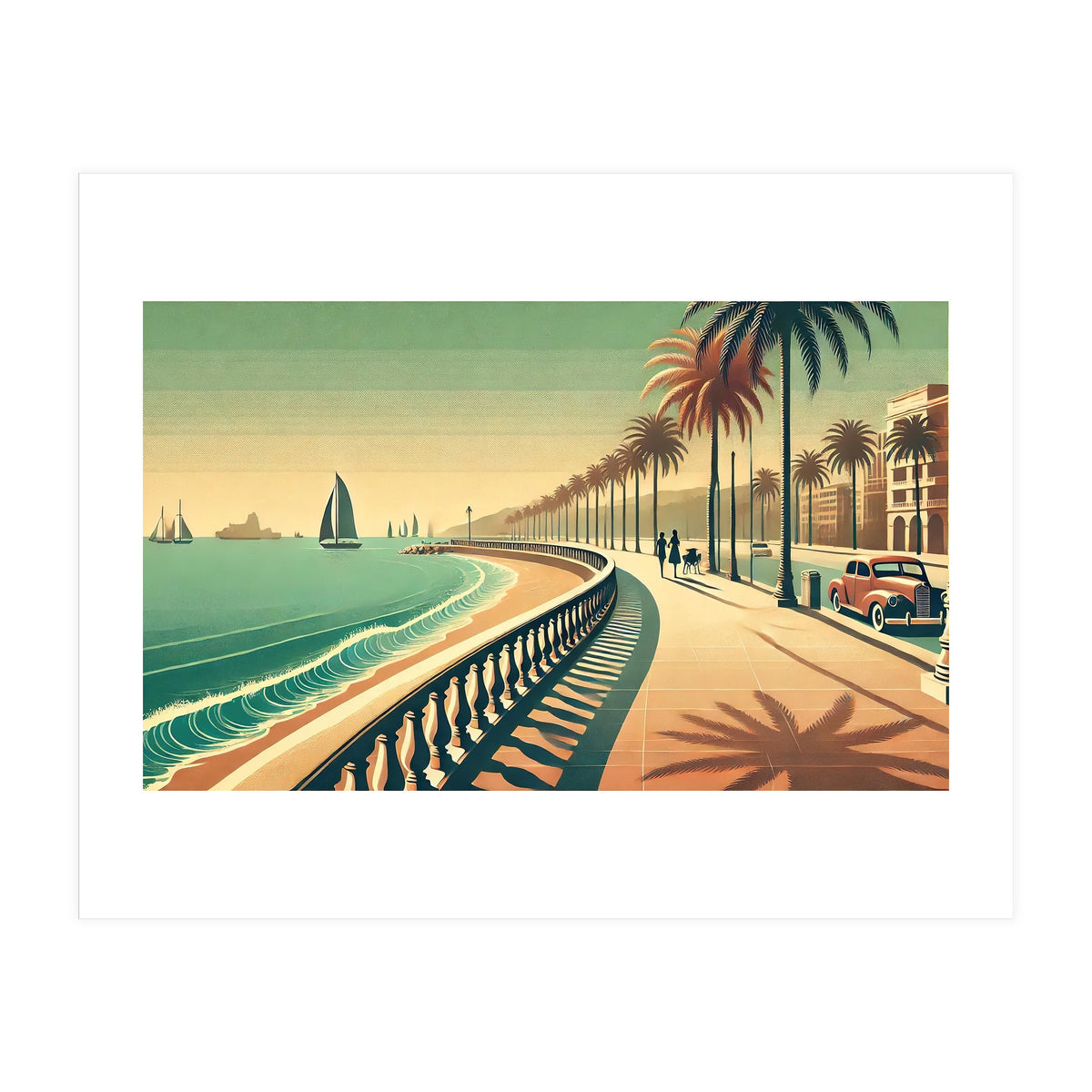 Vintage Coastal Promenade Poster (Print Only)