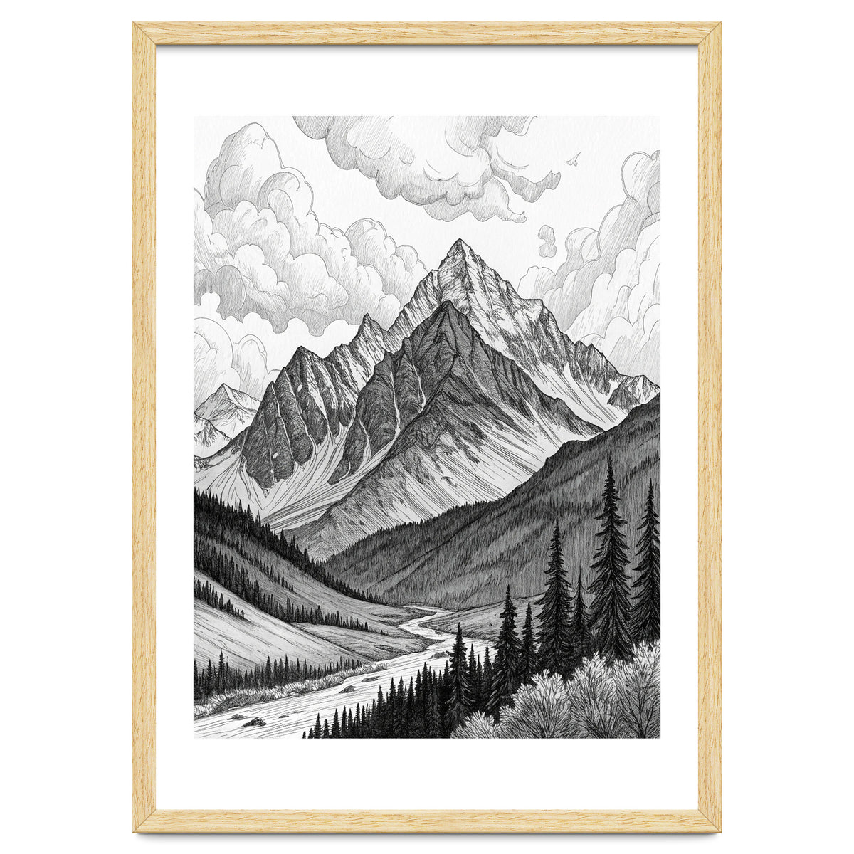Majestic Alpine Mountain Range Sketch