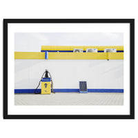 Yellow and blue gas station