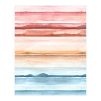 Watercolour Abstract Stripes Red Blue (Print Only)