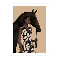 Woman In Bold Print With Black Horse (Print Only)