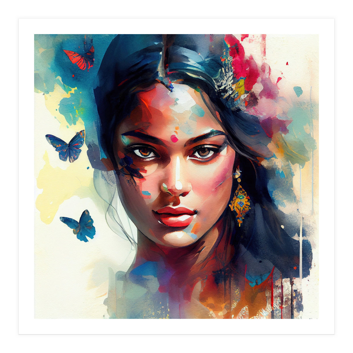 Azure Butterflies Hindu Portrait (Print Only)