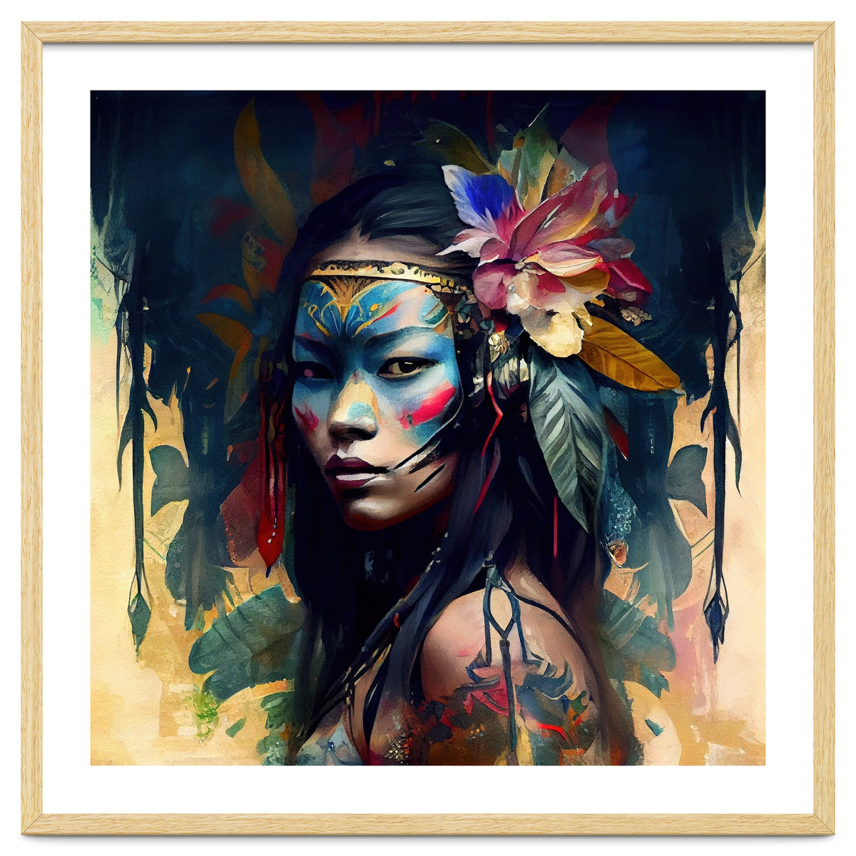 Floral Native Asian Warrior Portrait