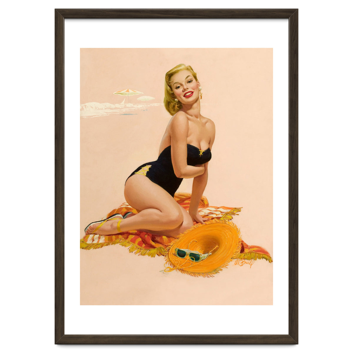 Pinup Woman Is Posing On A Beach