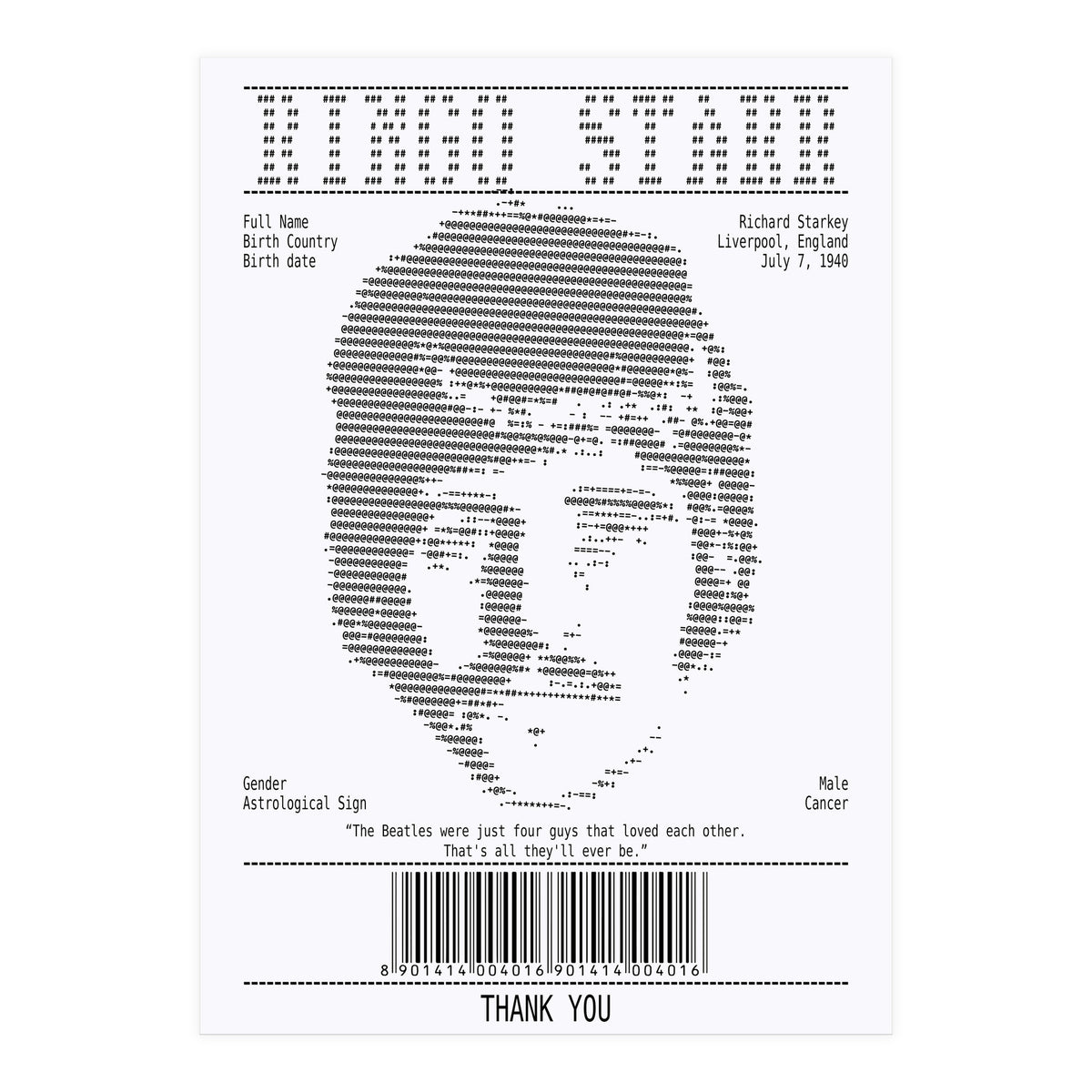 Receipt Art Ringo Starr Quotes (Print Only)