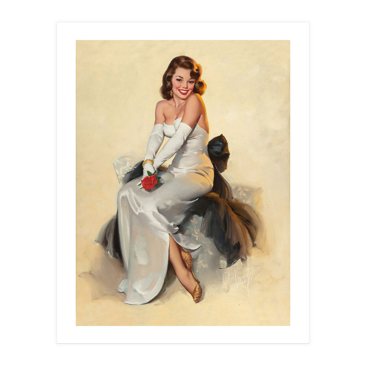 Smiling Young Woman Posing With Flower (Print Only)