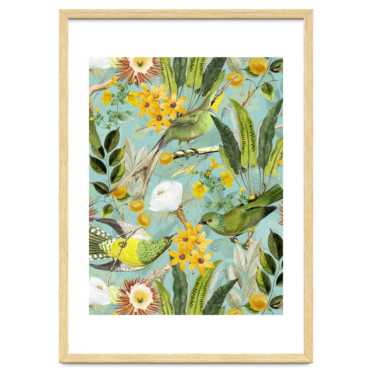 Exotic Birds in Flower Jungle