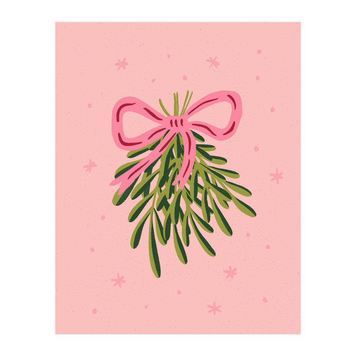 Mistletoe And Pink Bow (Print Only)