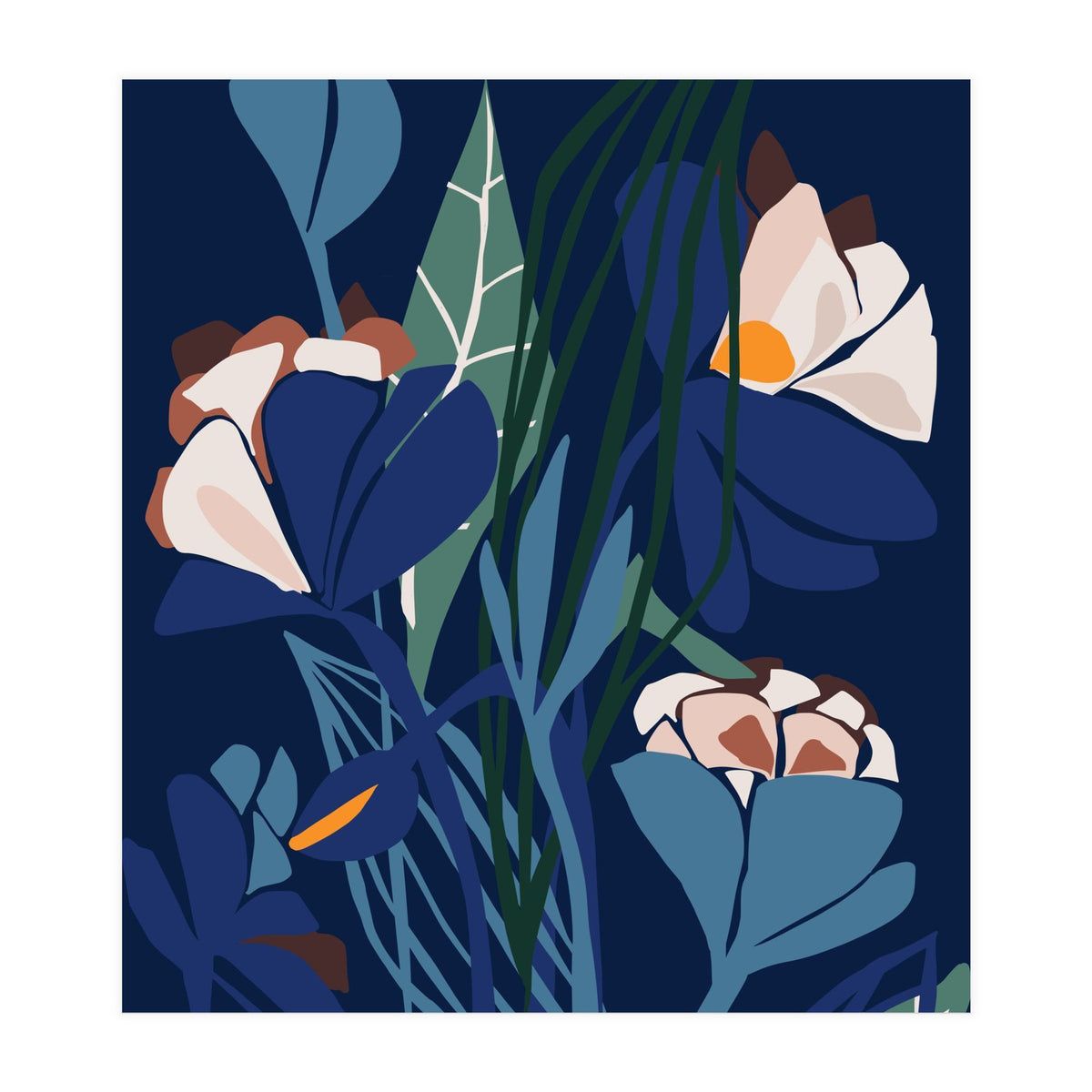 Florals At Night – Modern Illustration (Print Only)