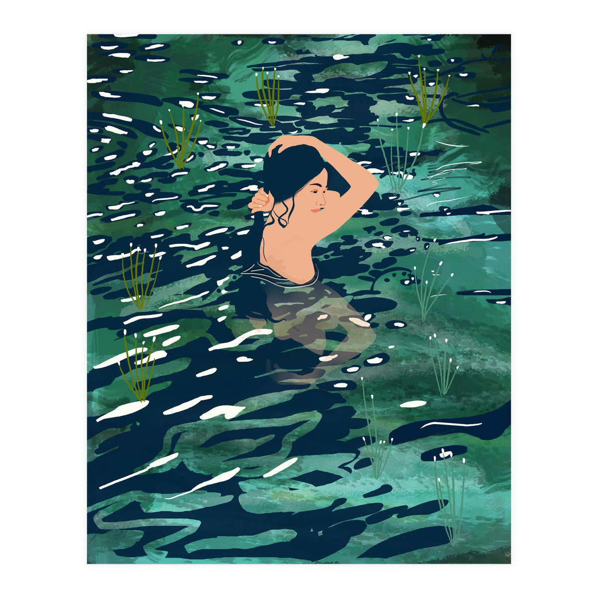 The Birth Of A Lake, Wild Nature Landscape Painting, Bohemian Woman Free Spirit (Print Only)