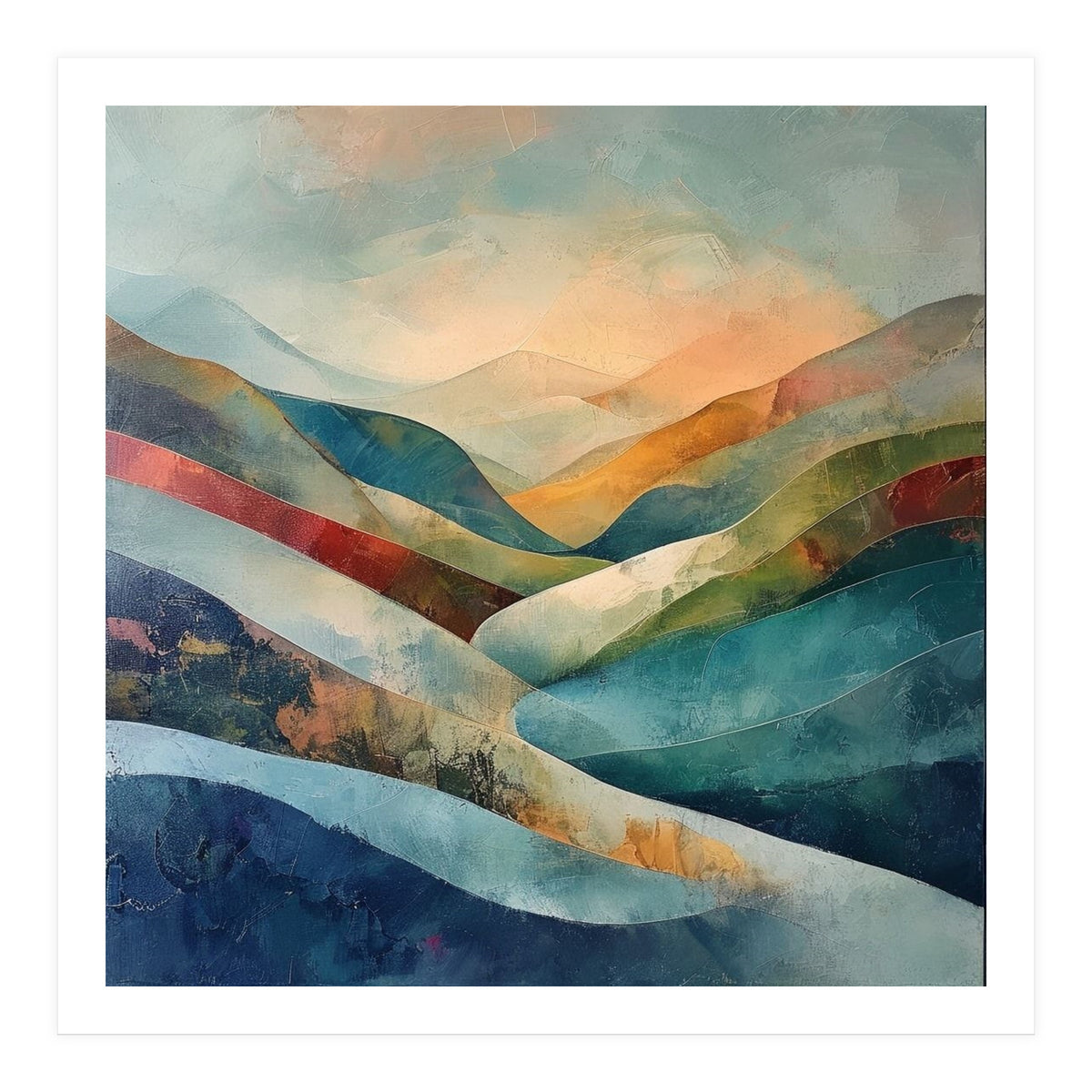 Abstract Mountain Landscape Painting with Textured Rolling Hills (Print Only)