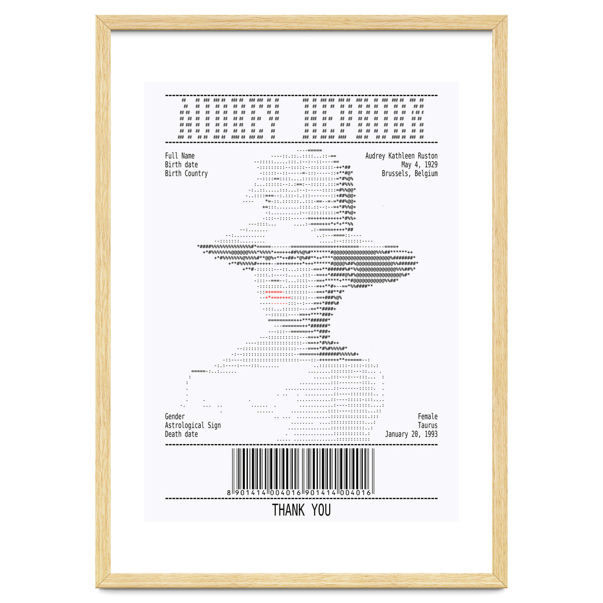 Receipt Art Audrey Hepburn