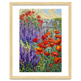 Vibrant Summer Poppy and Lavender Garden Oil Painting thumbnail