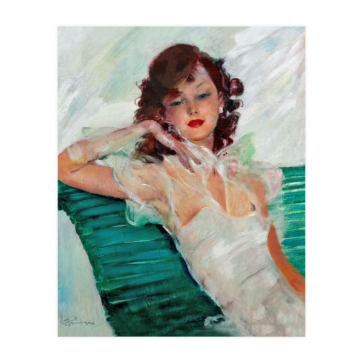 Girl Is Resting On A Green Bench, Watercolor Painting (Print Only)