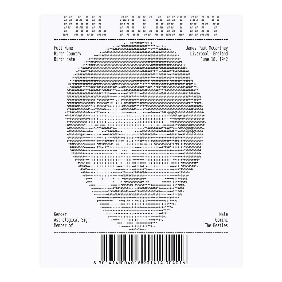 Receipt Art Paul Mc Cartney (Print Only)