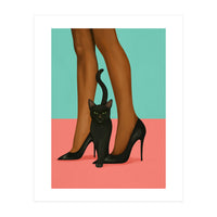 Woman In Heels With Black Cat (Print Only)