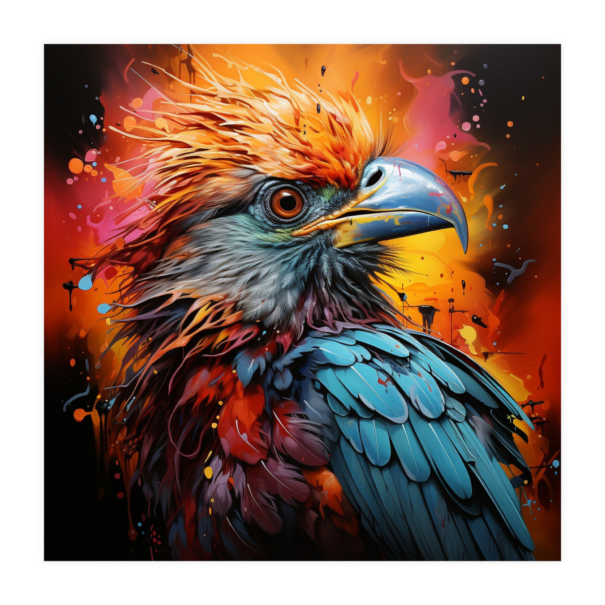Vibrant Eagle Portrait Abstract Colorful Splatter Art (Print Only)