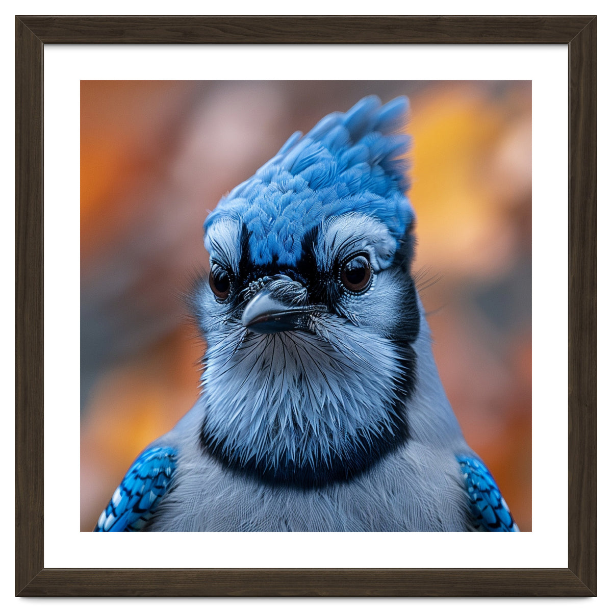 Close Up Blue Jay Bird With Detailed Feathers