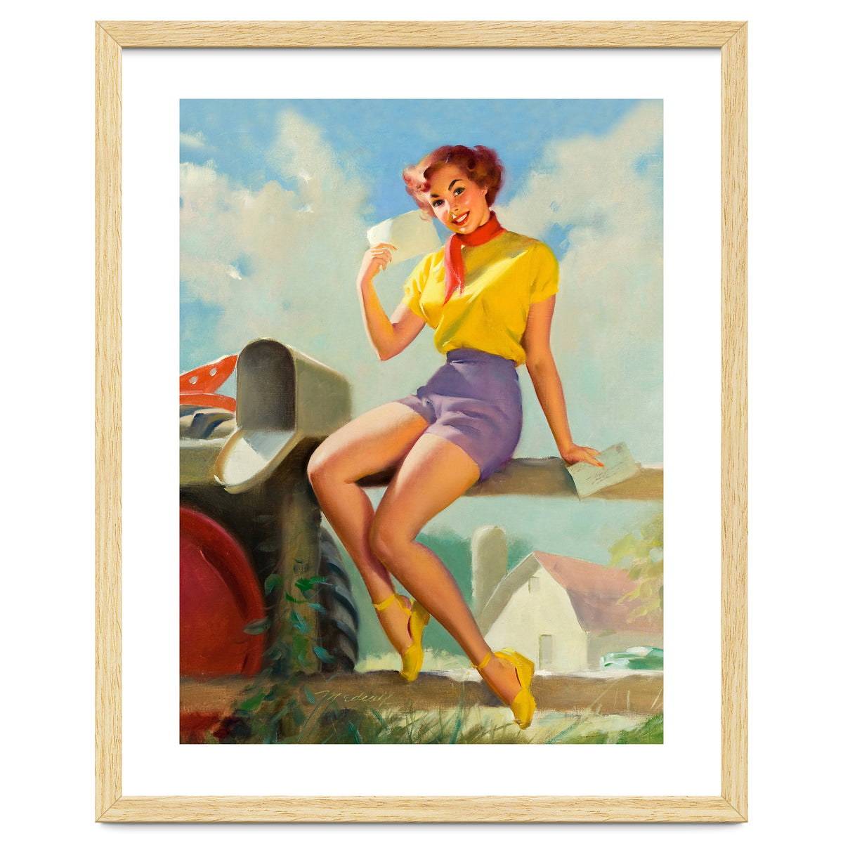 Pinup Girl On A Fence Showing A Love Letter