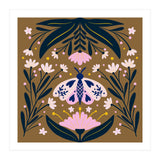 Pink Moth with Flowers on a brown background (Print Only) thumbnail