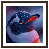 Close Up Penguin With Snowflakes On Head
