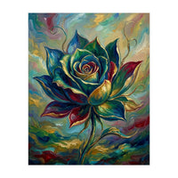 Enchanted Teal and Gold Rose Impasto Oil Painting (Print Only)