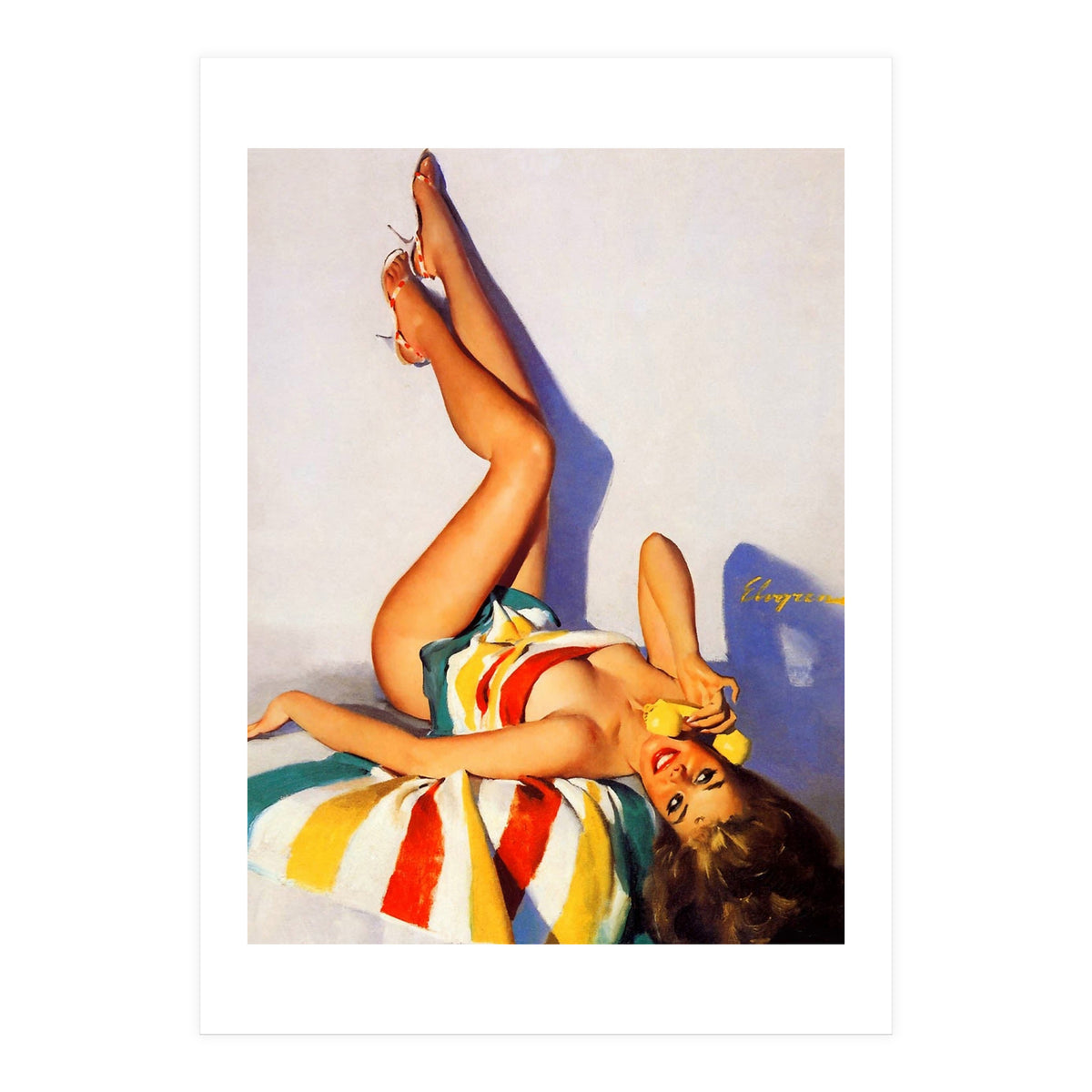 Sexy Pinup Girl Talking On The Vintage Phone (Print Only)