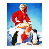 Pinup Sexy Woman Posing With Two Penguins (Print Only) thumbnail