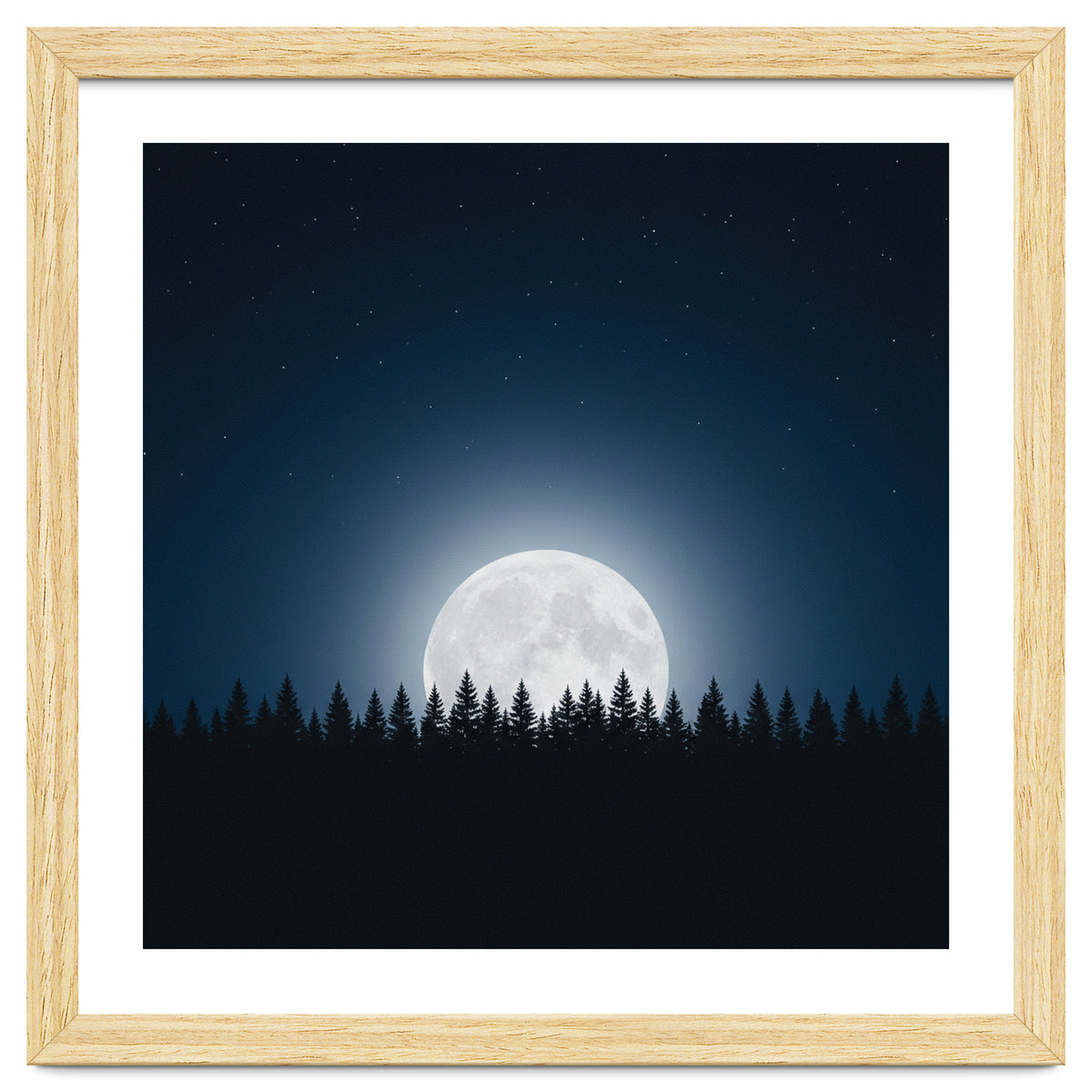 Midnight Serenity: Full Moon Over Forest Silhouettes