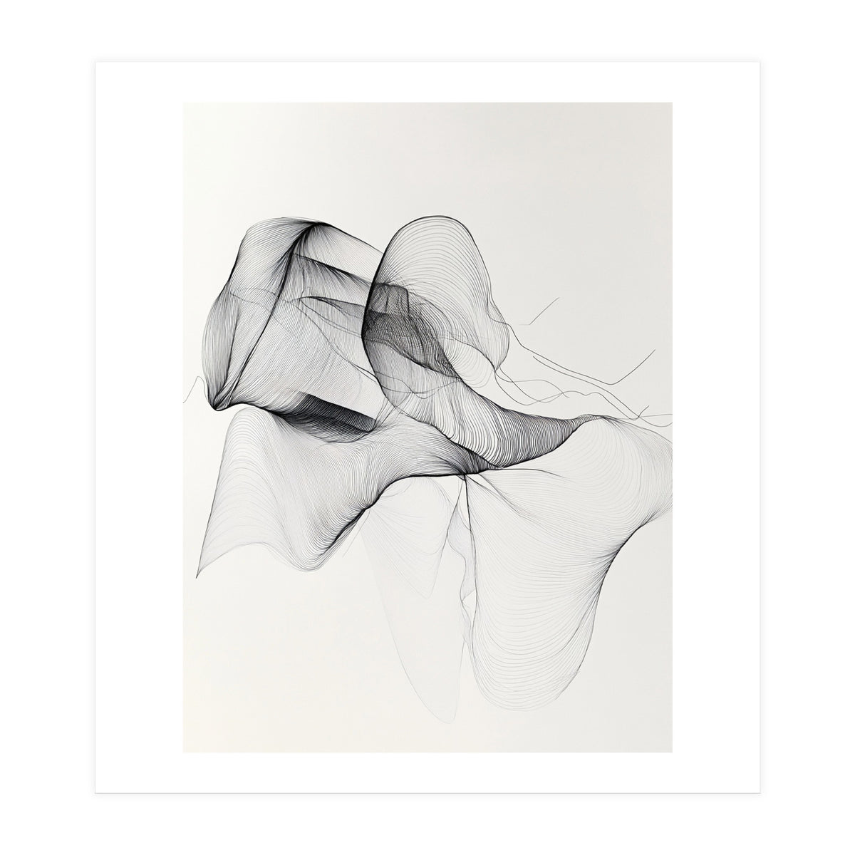 Abstract Black And White Flowing Lines Art (Print Only)