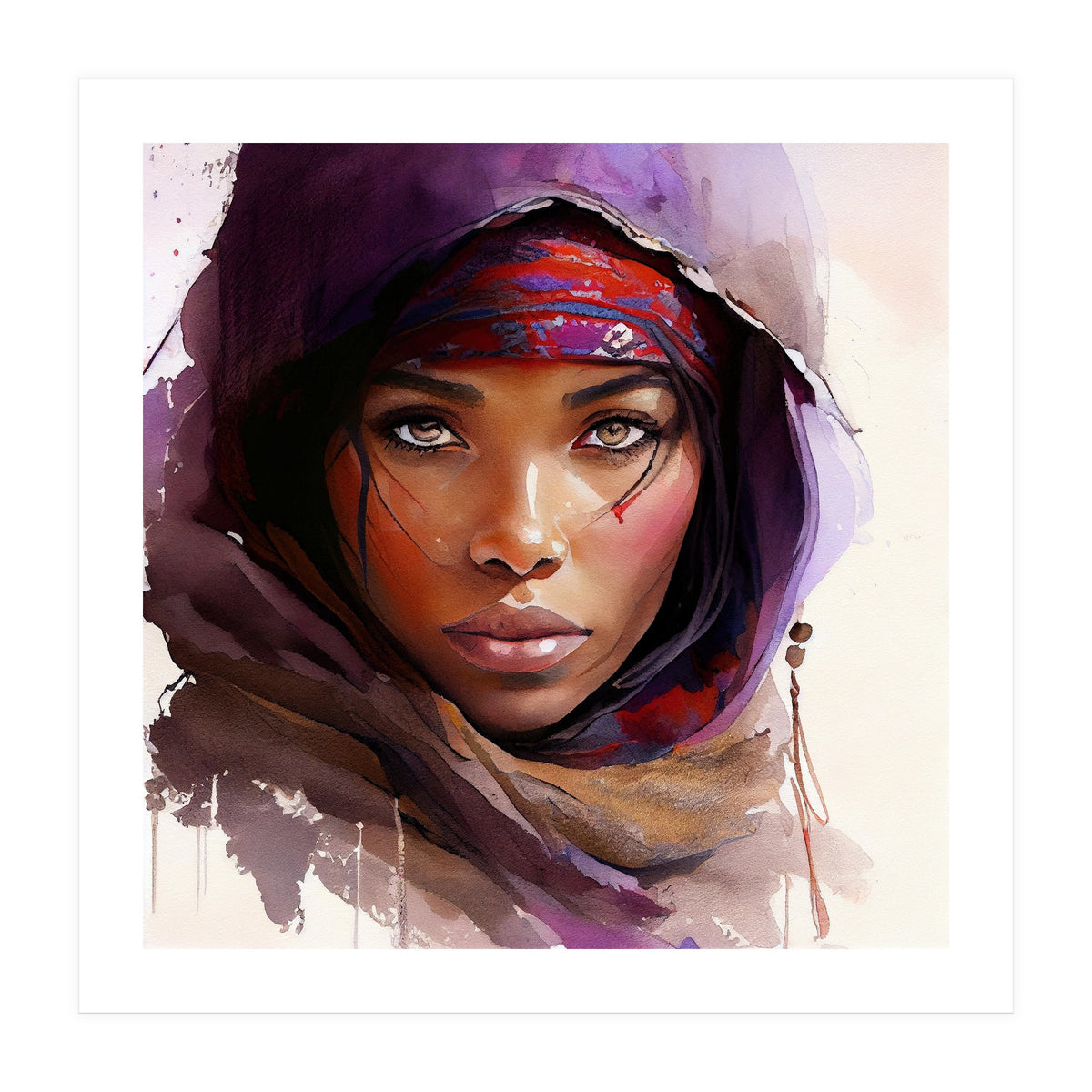 Amethyst Hood Tuareg Woman Portrait (Print Only)