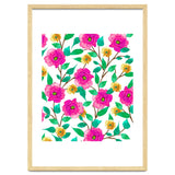 Floral Forever, Colorful Summer Garden Botanical Illustration, Pink Boho Vibrant Painting thumbnail