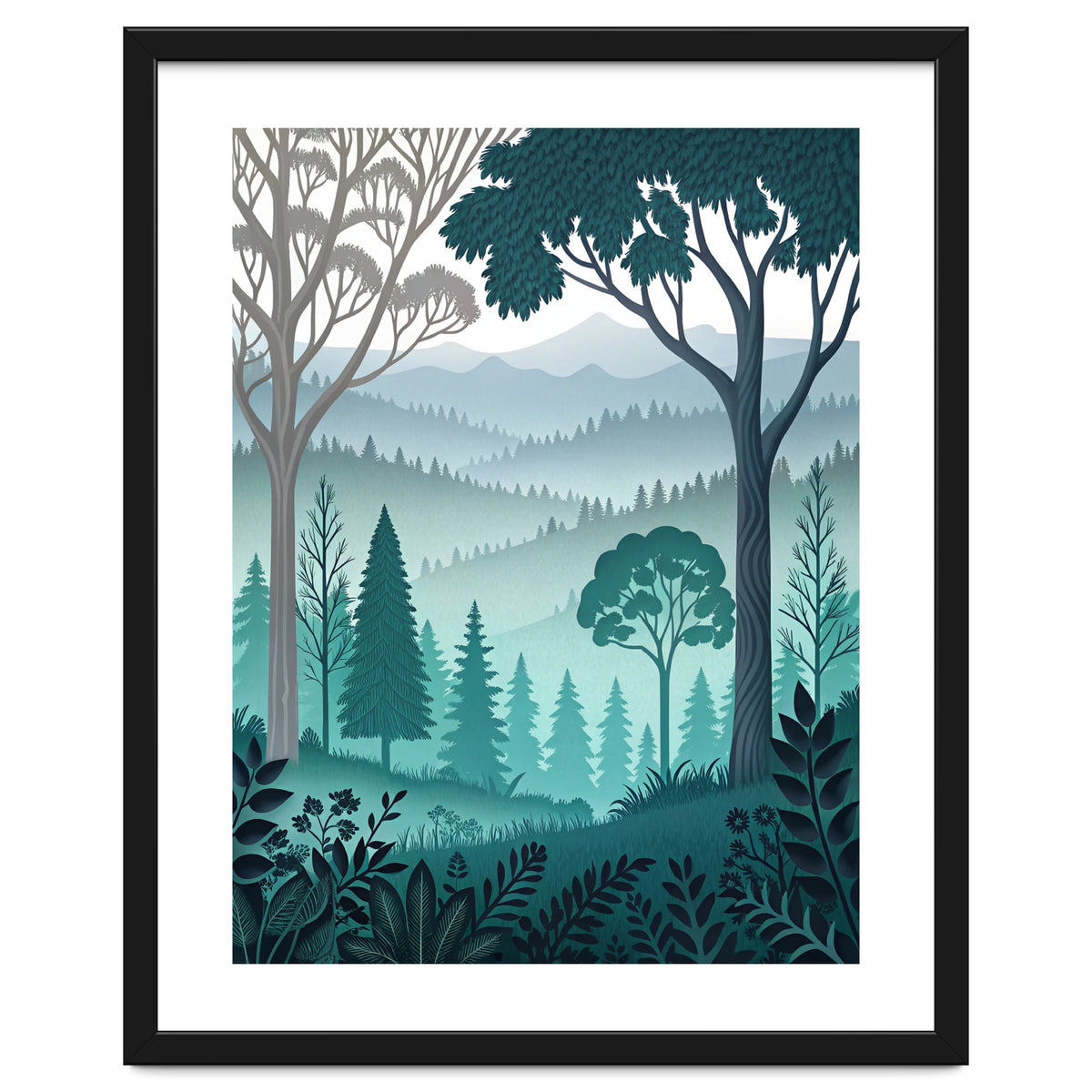 Vibrant Silhouettes in the Misty Teal Highlands