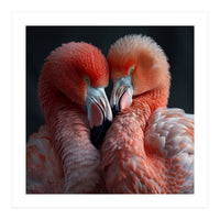 Two Flamingos Together Showing Affection (Print Only)