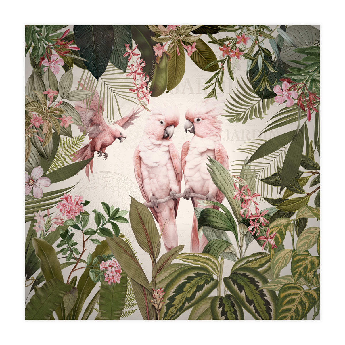 Pink Parrots Exotic Rainforest (Print Only)