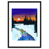 Purple Midnight, Snow River Full Moon Nature Landscape Painting, Winter Travel Adventure Places thumbnail