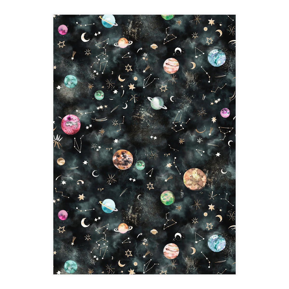 Galaxy Astrology Astronomy Constellations Gold (Print Only)