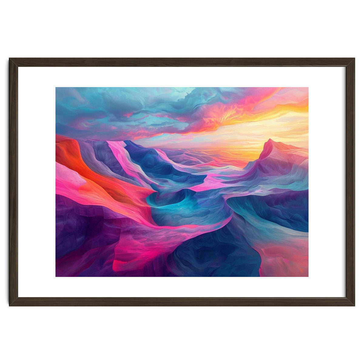 Vibrant Abstract Mountain Landscape at Sunset