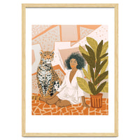 House Guest | Modern Bohemian Black Woman | Urban Jungle Decor | Wild Cat Leopard Pet | Plant Lady