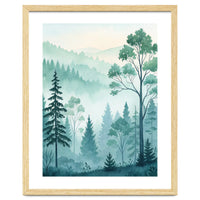 Ethereal Misty Pine Forest Watercolor Art