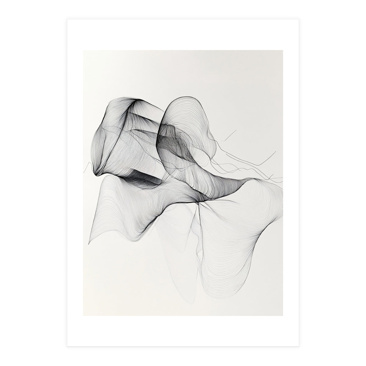 Abstract Black And White Flowing Lines Art (Print Only)